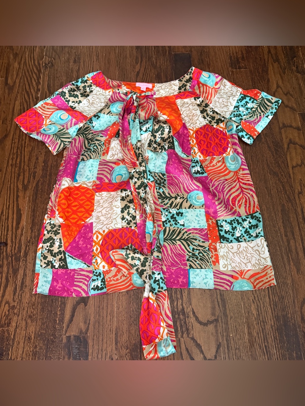 Lilly Pulitzer Keating Silk Patchwork Blouse Size 8